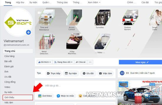 Cách đổi tên trang Fanpage Facebook Chọn tab Giới thiệu (thanh menu bên trái)