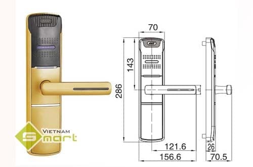 Khóa khách sạn Mifare 918BP-2-DMF1 Kích thước chi tiết của model khóa khach sạn 918BP-2-DMF1