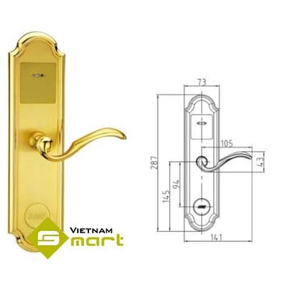 Khóa khách sạn dùng thẻ Temic 998BK-D Kích thước tổng quan các cạnh của khóa khách sạn 998BK-D
