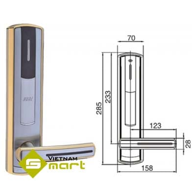 Khóa khách sạn dùng thẻ Temic 918RLP-D Kích thước tổng quan của sản phẩm khóa Hune 918RLP D