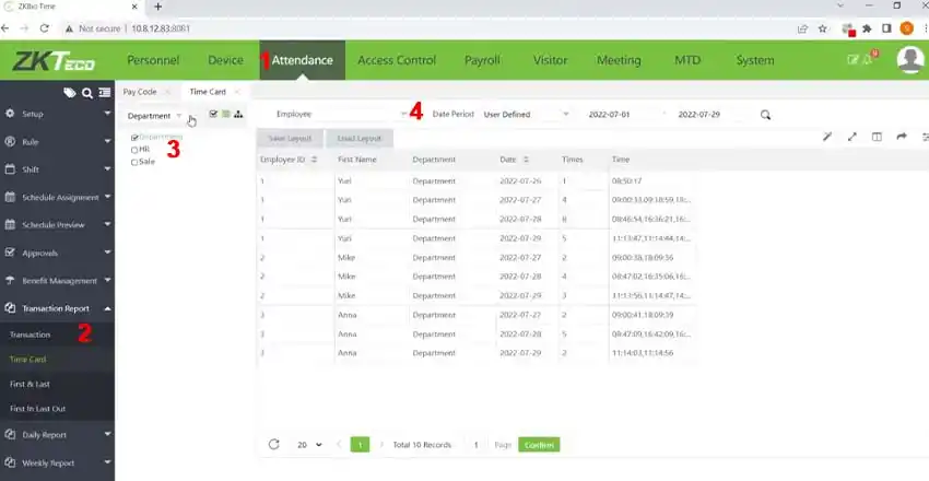 Tài liệu hướng dẫn sử dụng phần mềm Biotime 8.0 Hình 10: Mẫu báo cáo chấm công Time Card trên BioTime 8