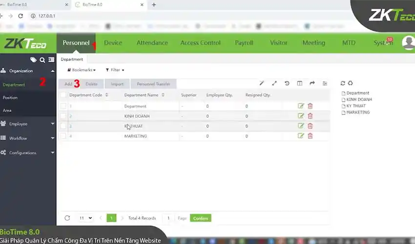Tài liệu hướng dẫn sử dụng phần mềm Biotime 8.0 Hướng dẫn thiết lập phòng ban