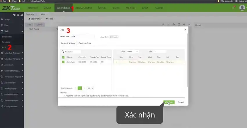 Tài liệu hướng dẫn sử dụng phần mềm Biotime 8.0 Hướng dẫn thiết lập ca làm việc cho nhân viên