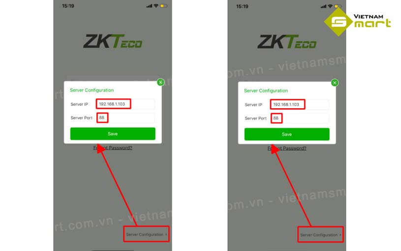 Đăng nhập trên điện phần mềm ZKBioTime Mobile App
