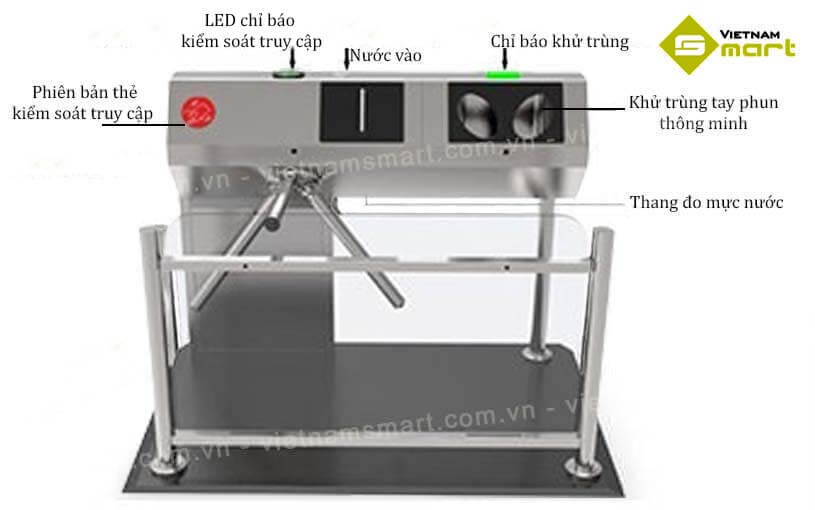 Cổng xoay 3 càng kết hợp với máy khử khuẩn Turboo AD-161 Chi tiết về cổng xoay Turboo AD-161 kết hợp khử khuẩn
