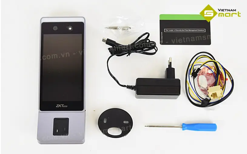Máy chấm công khuôn mặt ZKTeco Horus E1-FP Ảnh thực tế máy chấm công khuôn mặt Horus E1-FP cùng các phụ kiện