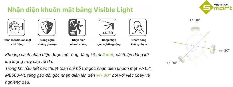 MB560VL ứng dụng công nghệ Visible Light kết hợp góc xác minh rộng