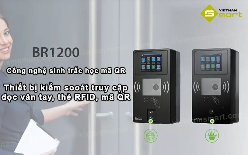 Máy chấm công vân tay, thẻ RFID, mã QR ZKTeco BR1200