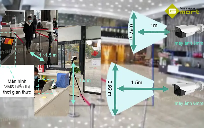 Camera đo thân nhiệt ống kính quang phổ kép Hikvision DS-2TD2617B-6/PA(B) Camera thân nhiệt Hikvision DS-2TD2617B-6/PA nhận diện khoản cách xa