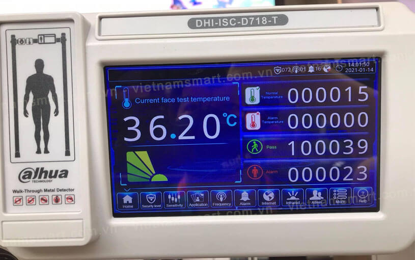 Cổng dò kim loại và đo thân nhiệt Dahua DHI-ISC-D718-T Cửa từ dò kim loại DHI-ISC-D718-T được trang bị màn hình cảm ứng 7 inch