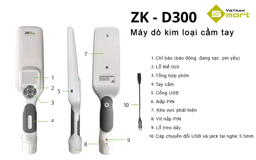Chi tiết cấu tạo tay dò kim loại ZK-D300