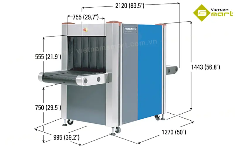 Kích thước chi tiết các cạnh máy soi hành lý HI-SCAN 7555i
