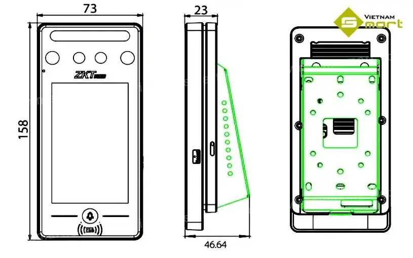 Máy chấm công khuôn mặt ZKTeco SpeedFace V4LM1 Hình ảnh cấu trúc của máy chấm công khuôn mặt ZKTeco SpeedFace V4LM1