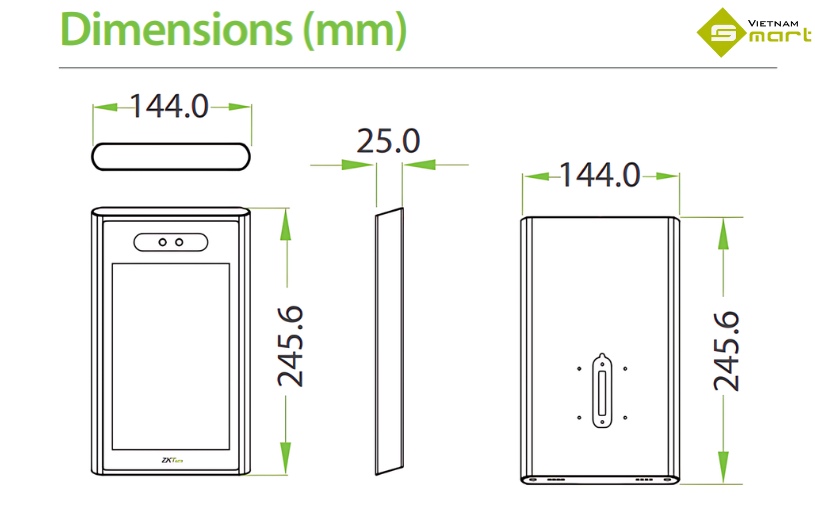 Kích thước máy nhận diện khuôn mặt Elite Access