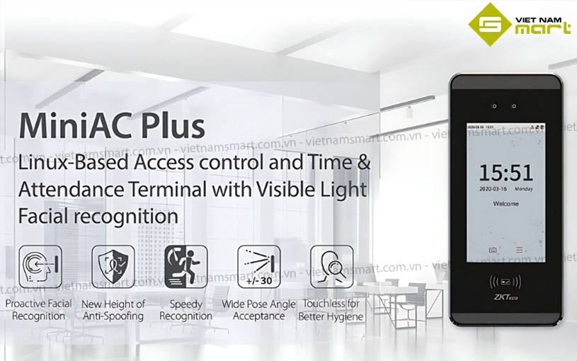 Máy nhận diện khuôn mặt ZKTeco MiniAC Plus Mẫu máy chấm công khuôn mặt MiniAC Plus