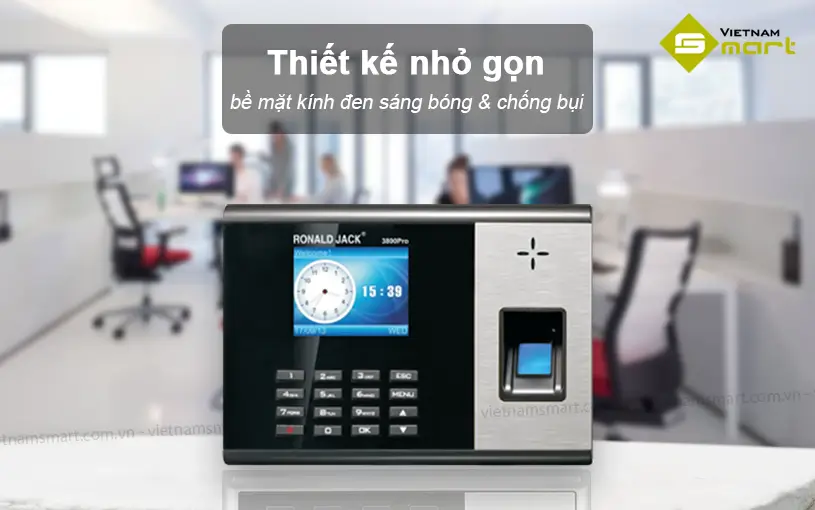 Máy chấm công vân tay Ronald Jack 3800Pro Thiết kế của máy chấm công Ronald Jack 3800Pro nhỏ gọn