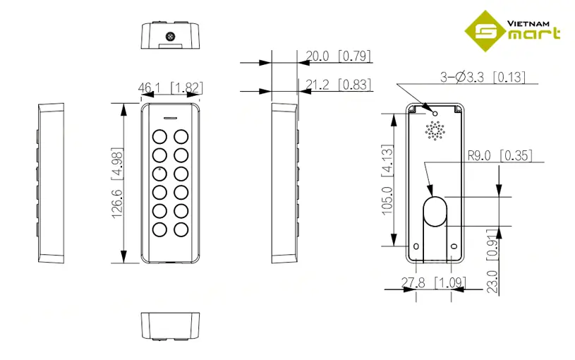 bản vẻ kích thước của đầu đọc thẻ mifare Dahua ASR2101H