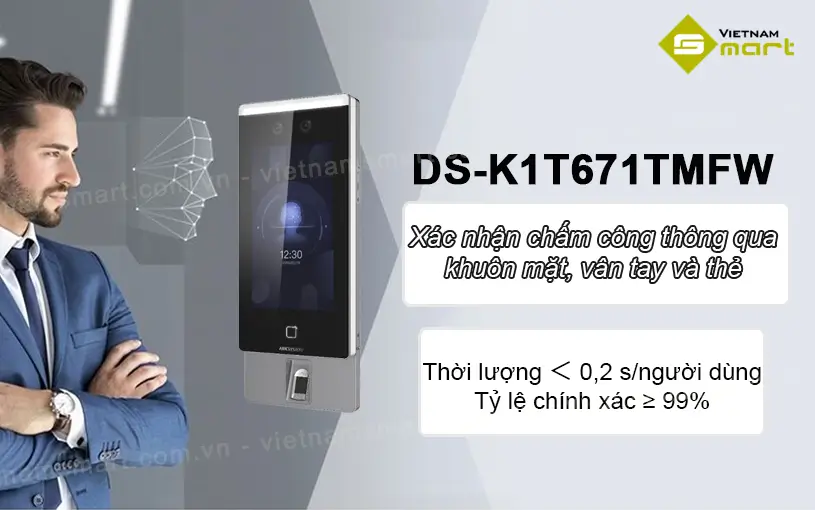 máy chấm công khuôn mặt Hikvision DS-K1T671TMFW xác nhận nhanh