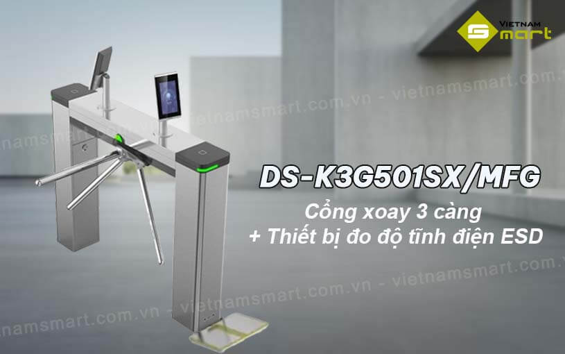 Cổng xoay 3 càng Hikvision DS-K3G501SX/MFG + Thiết bị đo độ tĩnh điện ESD Cổng xoay 3 càng DS-K3G501SX/MFG tích hợp đo tĩnh điện ESD