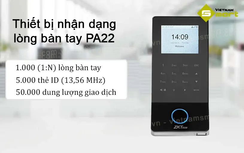 Giới thiệu về máy chấm công lòng bàn tay thẻ ZKTeco PA22