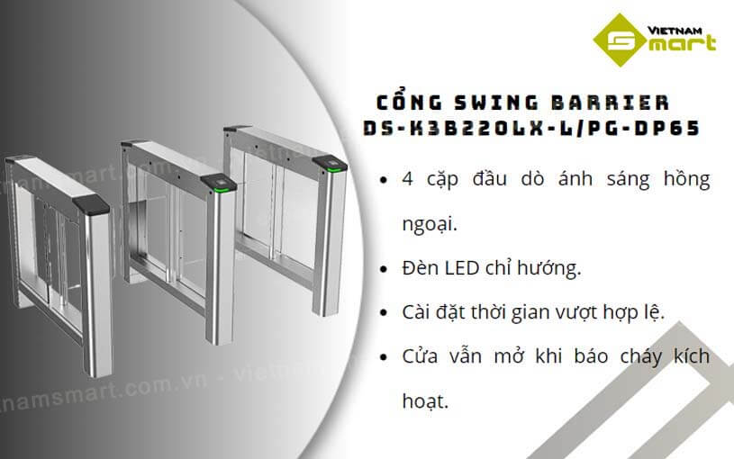 Cổng swing barrier Hikvision DS-K3B220LX-L/Pg-Dp65 Tính năng nổi bật của swing barrier DS-K3B220LX-L/Pg-Dp65