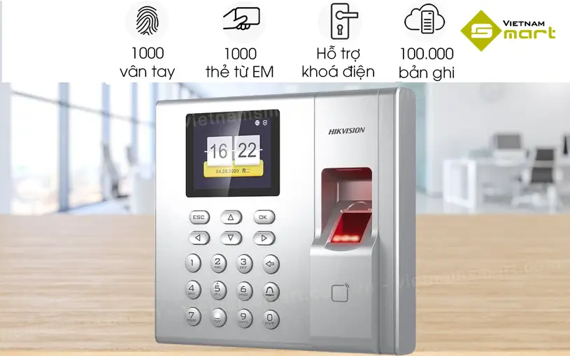 Máy chấm công vân tay Hikvision DS-K1T8003EF Máy chấm công vân tay Hikvision DS-K1T8003EF giải pháp quản lý hiện đại cho doanh nghiệp