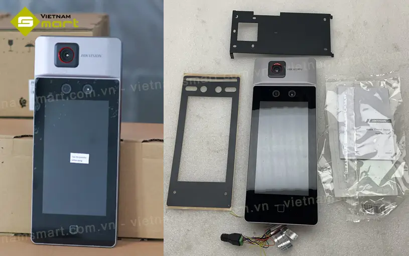 Máy chấm công khuôn mặt kết hợp đo nhiệt độ Hikvision DS-K1T671TM-3XF Máy chấm công nhận diện khuôn mặt DS-K1T671TM-3XF cùng các phụ kiện