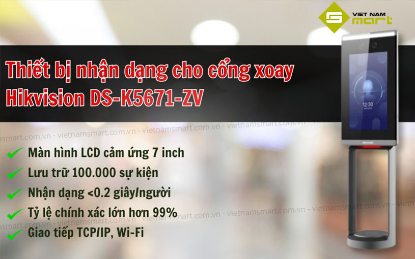 Thiết bị nhận dạng khuôn mặt cho cổng xoay Hikvision DS-K5671-ZV Giới thiệu máy chấm công khuôn mặt Hikvision DS-K5671-ZV