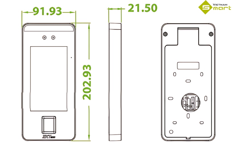 Máy chấm công khuôn mặt ZKTeco SmartAC1 Kích thước của model SmartAC1