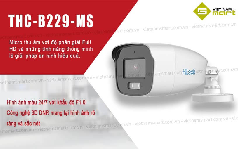 Camera HDTVI ColorVu thân trụ 2MP HiLook THC-B229-MS Camera HDTVI ColorVu thân trụ 2MP HiLook THC-B229-MS