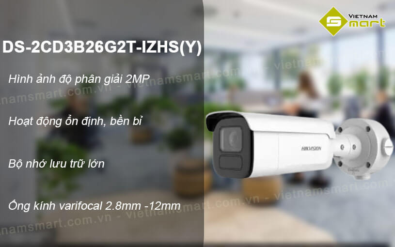 Camera IP thân trụ 2MP Hikvision DS-2CD3B26G2T-IZHS(Y)(H) Camera IP thân trụ Hikvision DS-2CD3B26G2T-IZHS(Y)(H)