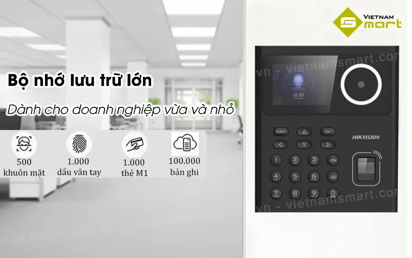 Máy chấm công khuôn mặt Hikvision DS-K1T320MFWX-B Máy chấm công DS-K1T320MFWXB có bộ nhớ lưu trữ lớn
