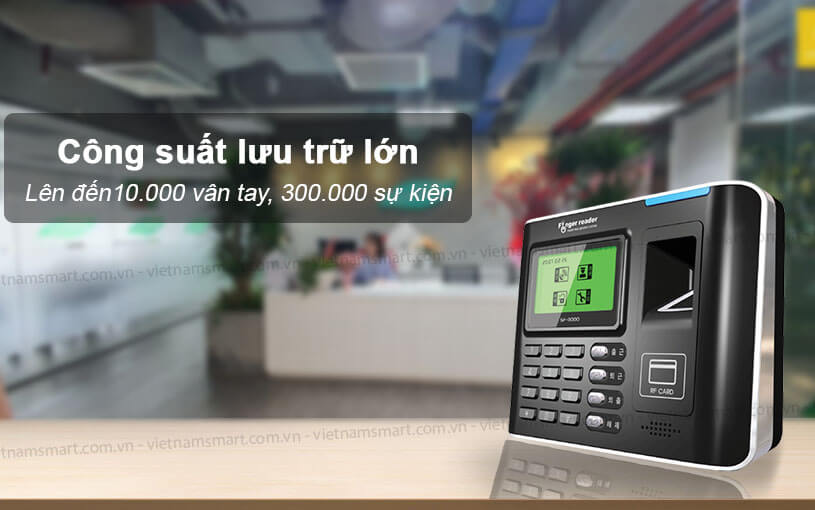 Máy chấm công vân tay KJTech SF-3000 Máy chấm công KJTech SF-3000 lưu trữ 300,000 sự kiện