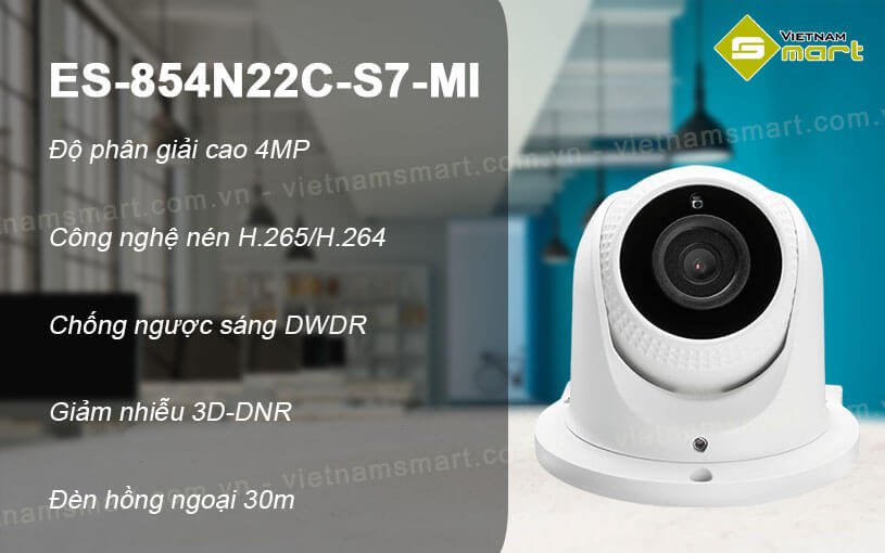 Camera IP Dome hồng ngoại 4MP ZKTeco ES-854N22C-S7-MI Camera IP Dome hồng ngoại 4MP ZKTeco ES-854N22C-S7-MI