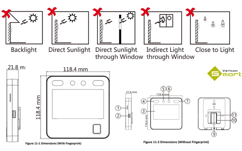 Máy chấm công khuôn mặt Hikvision DS-K1A340WX Lưu ý lắp đặt và kích thước của model DS-K1A340WX