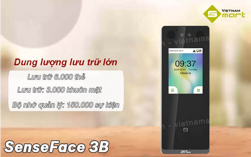 Máy chấm công khuôn mặt ZKTeco SenseFace 3B Máy chấm công khuôn mặt SenseFace 3B dung lượng lưu trữ lớn