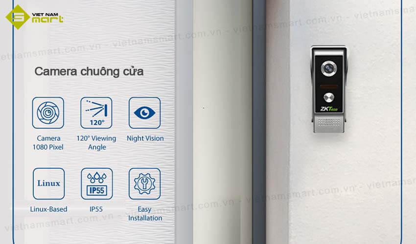 Bộ kit chuông cửa màn hình ZKTeco VK07-B51L Kit Camera chuông cửa của bộ ZKTeco VK07-B51L Kit