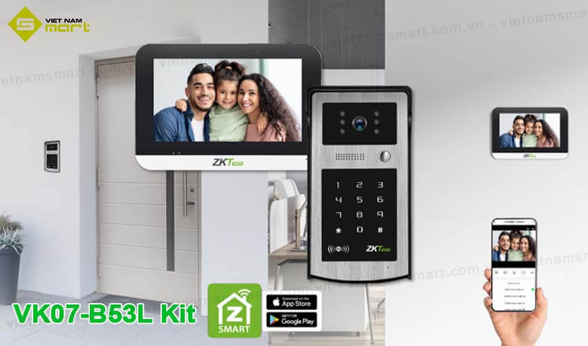 Bộ kit chuông cửa màn hình ZKTeco VK07-B53L Kit Bộ kit chuông cửa màn hình ZKTeco VK07-B53L Kit