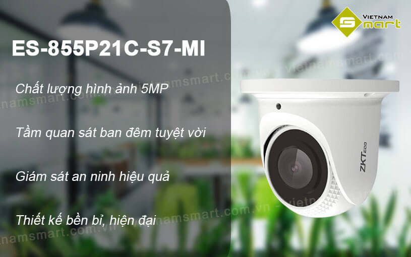 Camera IP Dome hồng ngoại 5MP ZKTeco ES-855P21C-S7-MI Camera IP Dome hồng ngoại 5MP ZKTeco ES-855P21C-S7-MI