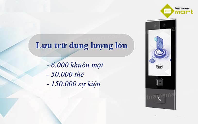 Máy chấm công khuôn mặt Hikvision DS-K1T670MWX-WBQR Máy chấm công khuôn mặt DS-K1T670MWX-WBQR có bộ nhớ lưu trữ lớn