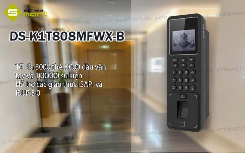Máy chấm công vân tay Hikvision DS-K1T808MFWX-B Máy chấm công vân tay Hikvision DS-K1T808MFWX-B