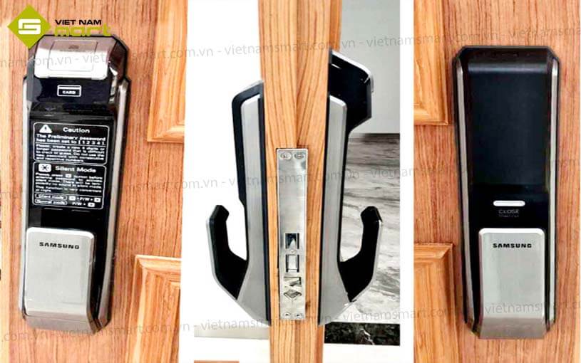 Khóa điện tử vân tay Samsung SHS-P718 Bạc Hình ảnh lắp đặt khóa điện tử Samsung SHS-P718 Bạc
