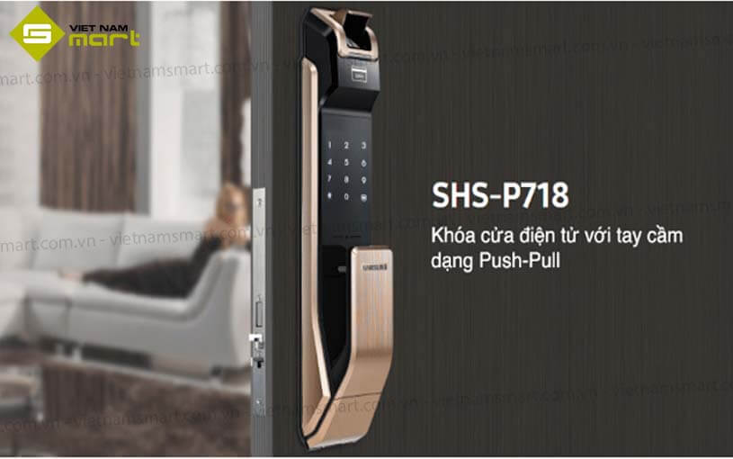 Khóa điện tử vân tay Samsung SHS-P718 Vàng Khóa điện tử vân tay Samsung SHS-P718 Vàng