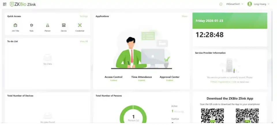 ZKBio Zlink Giao diện chính của ZKBioZlink