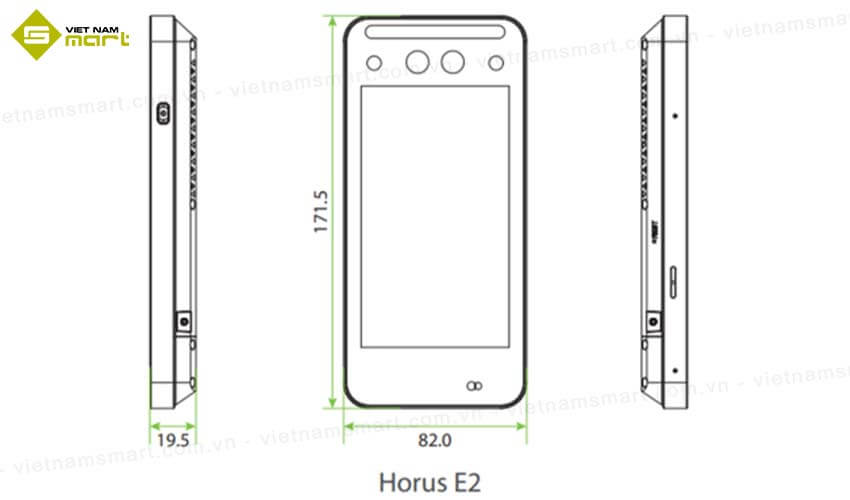 Máy chấm công kiểm soát cửa ZKTeco Horus E2 Kích thước máy chấm công kiểm soát cửa ZKTeco Horus E2