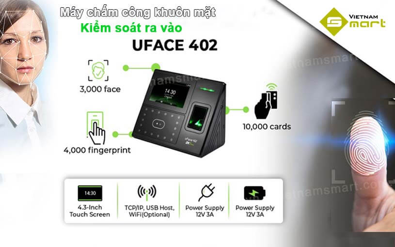 Máy chấm công khuôn mặt ZKTeco uFace402 Máy chấm công khuôn mặt vân tay ZKTeco uFace402 | Kiểm soát ra vào