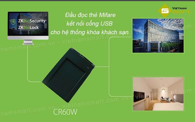 Đầu đọc thẻ Mifare ZKTeco CR60W dành cho hệ thống khóa khách sạn