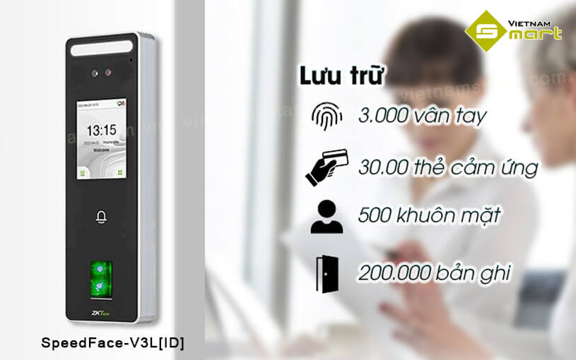 Máy chấm công nhận diện khuôn mặt ZKTeco SpeedFace-V3L[ID] hàng nhập chính hãng từ VietnamSmart