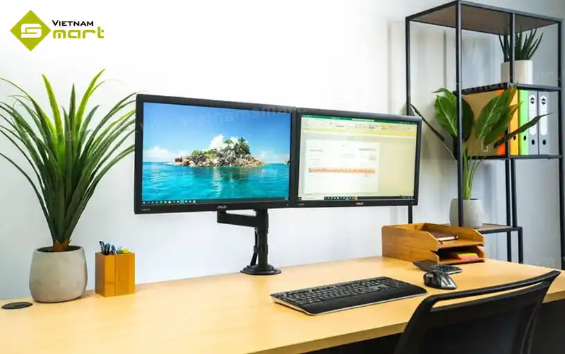 Giá treo 2 màn hình lò xo khí North Bayou H180 chính hãng được nhập khẩu bởi VietnamSmart