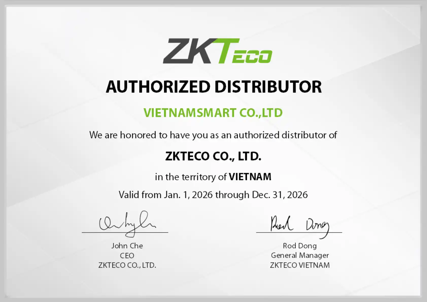Nhà phân phối chính thức ủy quyền ZKTeco tại Việt Nam Nhà phân phối chính thức ủy quyền ZKTeco tại Việt Nam